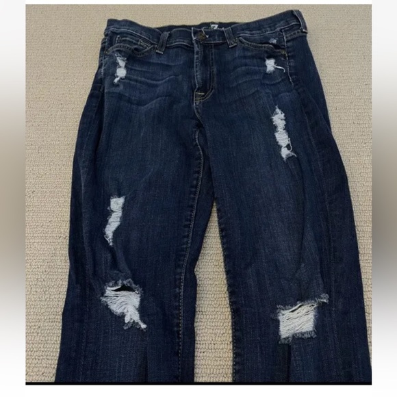 7 for all mankind mid-rise the skinny ripped denim blue jeans - size 29 - Picture 2 of 5